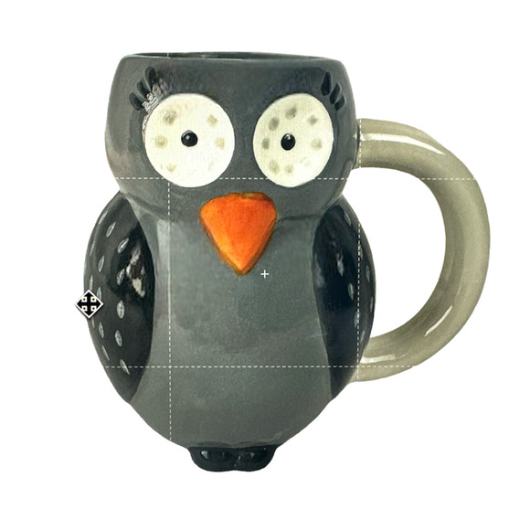 Gray And Black Owl Coffee Or Tea Mug Wide Eyes 16 Ounce Ceramic 5" Tall - Picture 1 of 9